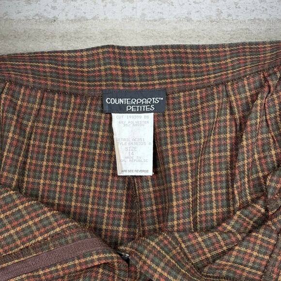 True Vintage 70s Dress Pants Womens 14 Plaid Brown Orange Green Pleated - Picture 4 of 4